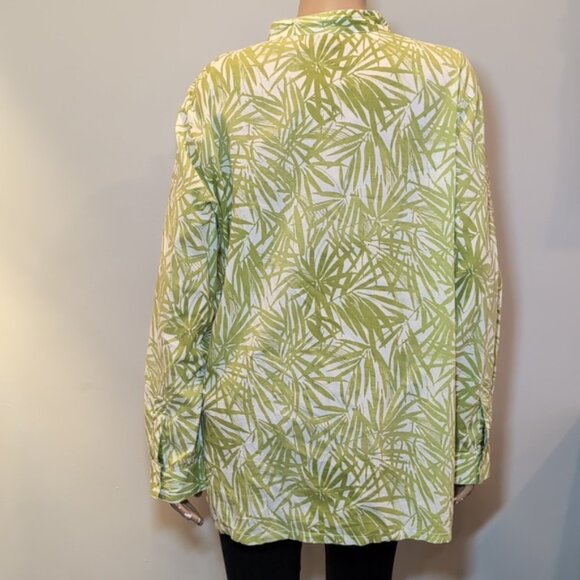 Additions By Chicos Button Down Shirt Mock Neck Side Slit Palm Leaf Print Top - Picture 8 of 12